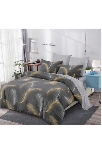 OEM Double Bedding Set, 6 Pieces, For 2 People, 230x250 cm, Large Feathers Print, Multicolor