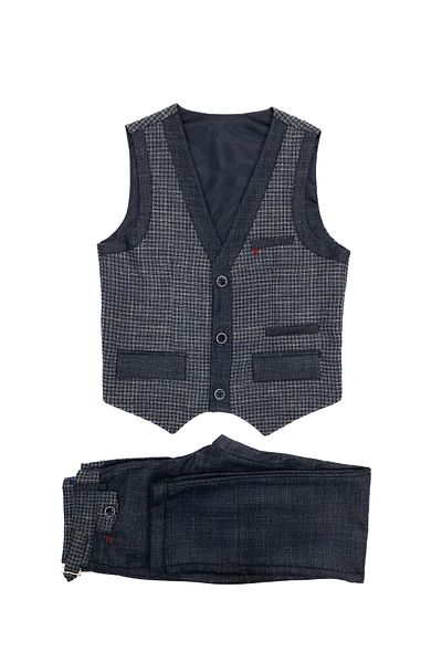 Doctor junior Boy's Smoked Three Button Vest Metal Waist Adjustable Double Leg Trousers Suit