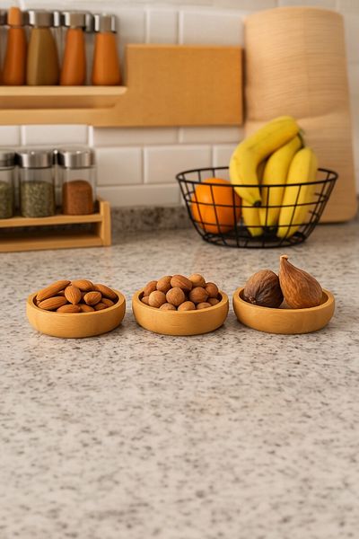 Evsun Home Collection Bamboo 3-Piece Snack Bowl Set 10cm