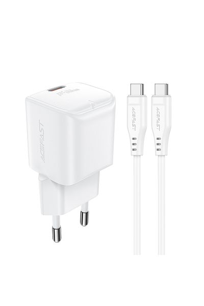 Acefast Mini Ładowarka sieciowa PD 30W GaN + kabel USB-C biała