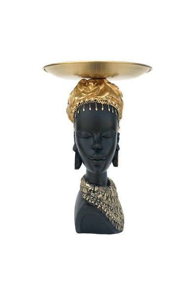 OEM Decorațiune din rășină cu tavă, bust, 17x26cm, negru-auriu