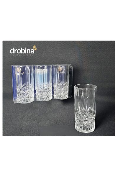 drobina طقم كاسات عصير زجاج كريستال 3 حبة شفاف من دروبينا