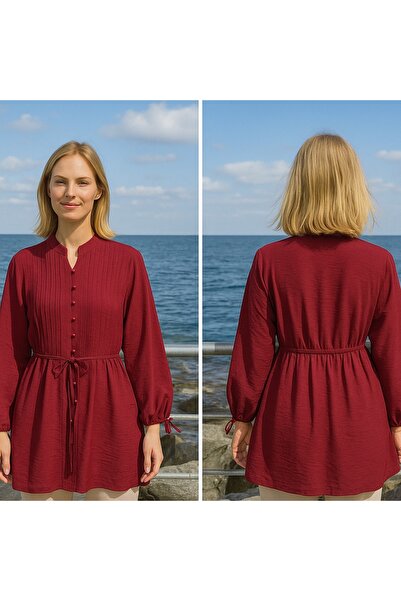 Sas Düğme Detaylı Modal Kumaş Beli Bağcıklı Tunik