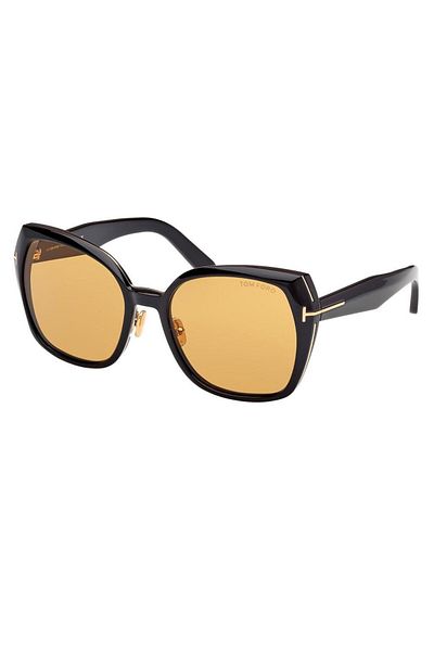 Tom Ford Sunglasses Women Tf1223 Plum 01E 58-19, Acetate, Black Frame, Orange Lens