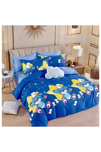 JOJO HOME Double Bed Linen with Elastic, Jojo Home, 6 pieces, 2 persons, 180x200cm, Superior Finet, Blue Teddy