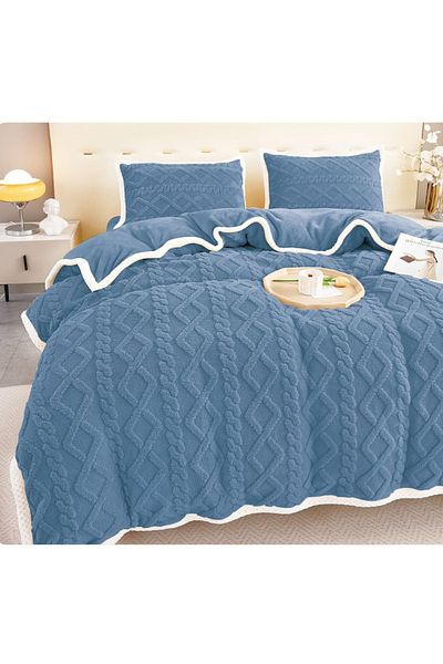 OEM Lenjerie de pat, 4 piese, 2 persoane, 220x230 cm, albastru