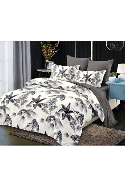 OEM Double bed linen, fitted sheet, 6 pieces, 2 persons, 180x200cm, Finet, Tropical flowers, White