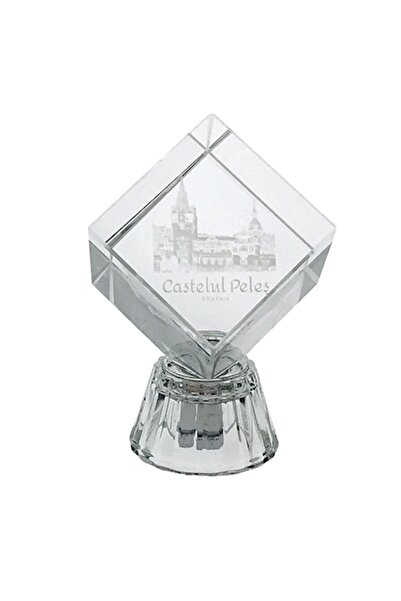 OEM Cub de sticlă cu LED, Castelul Peleș, 5x8cm, Transparent