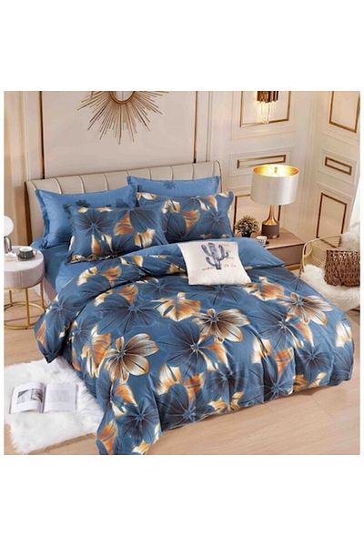 JOJO HOME Cearșaf de pat dublu cu elastic, Jojo Home, 6 piese, 2 persoane, 180x200cm, Finetă Superior, imprimeu floral