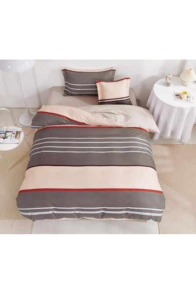 OEM Reversible Bed Linen Set, Elastic Fitted Sheet, Finet, Single, 4 Pieces, 140x200cm, Multicolor Strip