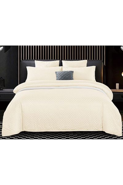 Pucioasa Double Bed Linen Set, Velvet Picket Grofat Lux, Pucioasa, 6 Pieces, 245x250cm, Beige