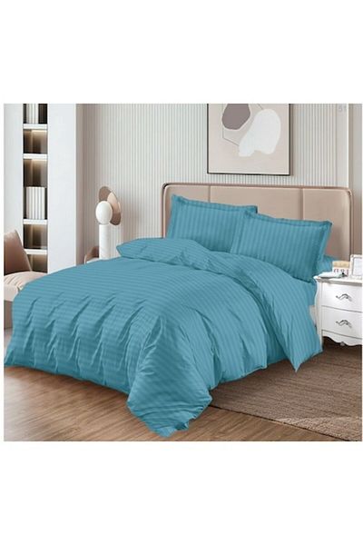 OEM Lenjerie de pat, Damasc, cu elastic, 4 piese, 2 persoane, 180x200 cm uni, turcoaz