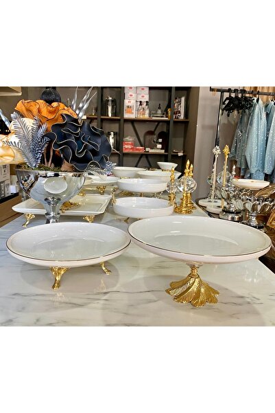 Sillage Home 2’li Gold Yaldızlı Porselen Çukur Servis Tabağı Seti,Sunum Seti -26 cm