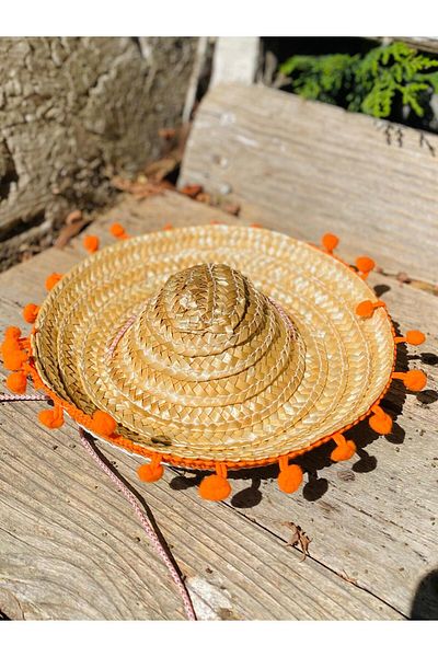 AKTEZ-EL Mini Straw Original Mexican Cat and Dog Hat Orange