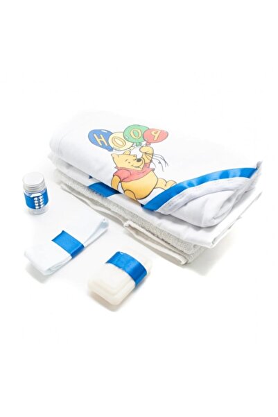 OEM Trusou Botez Baieti, 6 piese, "Cu drag de la Nasi", Winnie the Pooh, Alb-Bleumarin