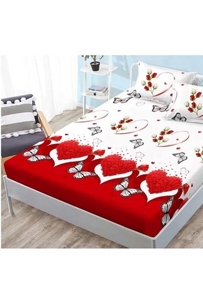 OEM Bed Cover and Pillowcases Set, Finet, 3 Pieces, Double Bed, 180x200cm, Printed Hearts, Multicolor