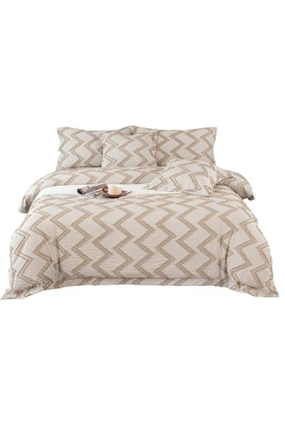 OEM Luxury Bed Linen, Cotton and Linen, Wave Pattern, 6 Pieces, 2 Persons, 180x200cm, Cream
