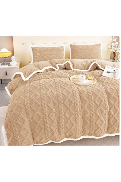 OEM Lenjerie de pat, 4 piese, 2 persoane, 220x230 cm, maro