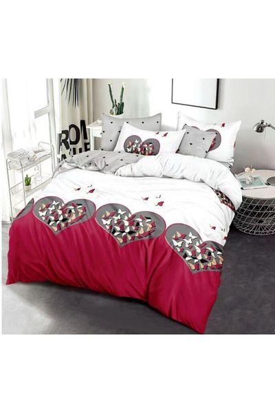 OEM Double Bed Linen Set, 6 Pieces, 180x200 cm, Butterfly with Hearts, Multicolor