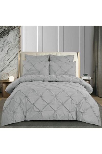 OEM Double Bedding Set, Embroidered Design, Finet, 6 Pieces, 2 Persons, Uni, 180x200cm, Light Gray