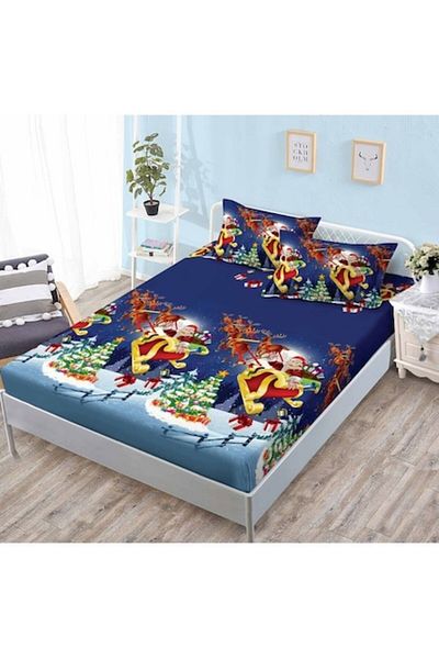 OEM Bed Sheet and 2 Pillowcases, Finet, 2 Persons, 3 Pieces, Santa's Sleigh, 180x200cm, Multicolored