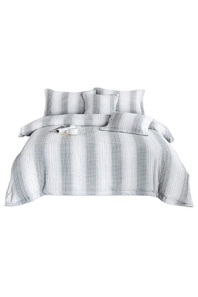 OEM Luxury Bedding Set, Cotton and Linen, Striped Model, 6 Pieces, Double, 180x200cm, Gray