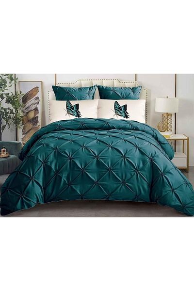 OEM Lenjerie de pat dublu, Primavara, Model Pliuri, Finet, 6 piese, 2 persoane, Uni, 180x200cm, Verde In
