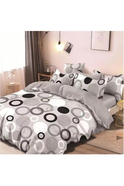 OEM Set lenjerie de pat dublu, 6 piese, 2 persoane, 245x250 cm, imprimeu cu c...