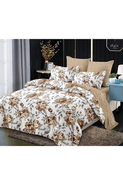 OEM Double Bed Sheet, Spring, Elastic Fitted Sheet, 6 Pieces, 2 Persons, 180x200cm, Finet, Beige Roses