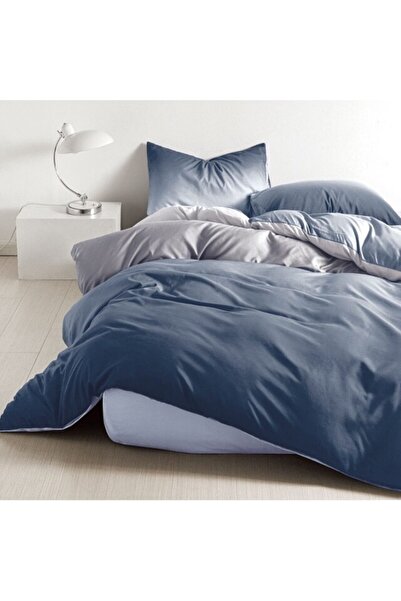 OEM Set de lenjerie de pat dublu, bumbac satinat, 4 piese, model albastru cu degradeuri