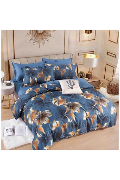 JOJO HOME Cearșaf de pat dublu cu elastic, Jojo Home, 6 piese, 2 persoane, 180x200cm, Finetă Superior, imprimeu floral