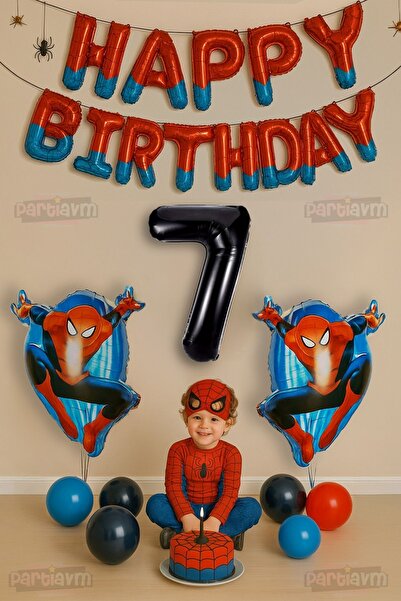 PARTİAVM Spider Örümcek Adam Konsept 7 Yaş Doğum Günü Balon Set Örümcekadam P...