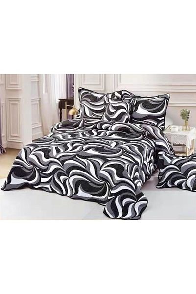 OEM Cuvertura si 4 fete de perne matlasate, Bumbac, 5 piese, 2 persoane, imprimeu Abstract, 230x250cm, M