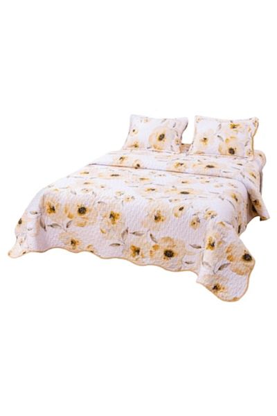 OEM Bedspread, Microfiber, 3 pieces, Double, 220x240cm, Floral, Multicolor