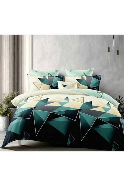OEM Double Bed Linen Set, 6 Pieces, 180x200 cm, Multicolor Triangles Pattern
