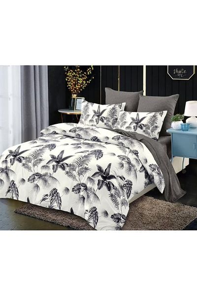OEM Double Bed Linen, Spring, Elastic Sheet, 6 Pieces, 2 Persons, 180x200cm, Finet, Tropical Flowers, Wh