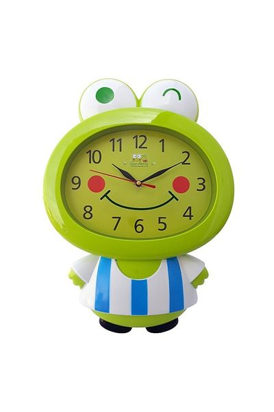 OEM Ceas de perete din plastic, formă de broască, 28x38cm, albastru