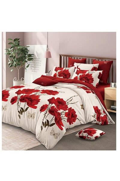 OEM Double Bed Linen, 6 Pieces, 2 Persons, 245x250 cm, Poppy Print, Multicolor