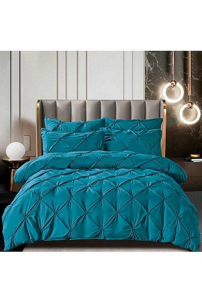 JOJO HOME Set lenjerie de pat dublă, Jojo Home, Uni, turcoaz, 6 piese, Finet, 160x200cm