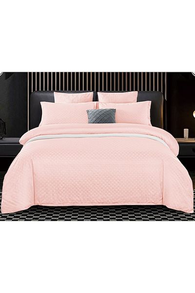 Pucioasa Double Bed Linen, Velvet Picket Grofat Lux, Pucioasa, 6 pieces, Peach