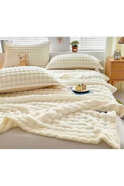 OEM Patura si 2 Fete Perna, Cocolino Premium, 3 Piese, 2 persoane, 200x230cm, Uni, Ivoire