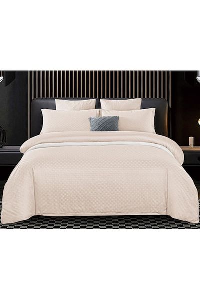 Pucioasa Double Bedding Set, Velvet Picket Grofat Lux, Pucioasa, 6 Pieces, Uni, 245x250cm, Dirty White