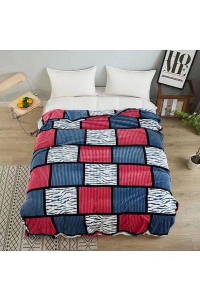 OEM Patura Cocolino, 2 persoane, 200x230cm, Imprimeu Patratele, Gri-Roz