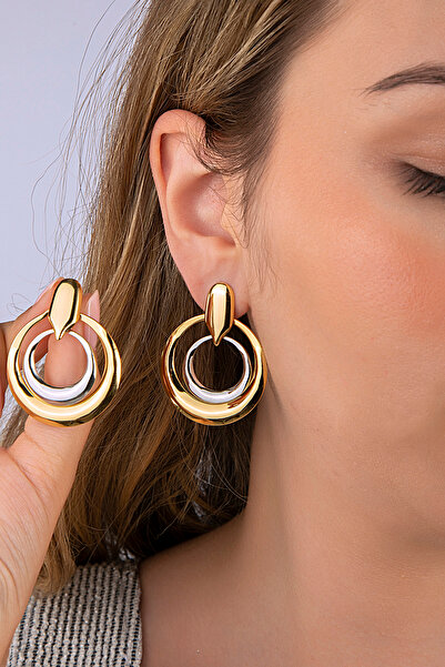 innuendo jewelery أقراط مزدوجة اللون من الفولاذ بحلقتين
