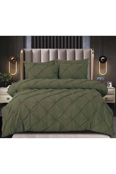 Pucioasa Set de lenjerie de pat dublu, Pucioasa, Uni, Pliuri brodate, 6 piese, Fine, 230x250cm, Kaki