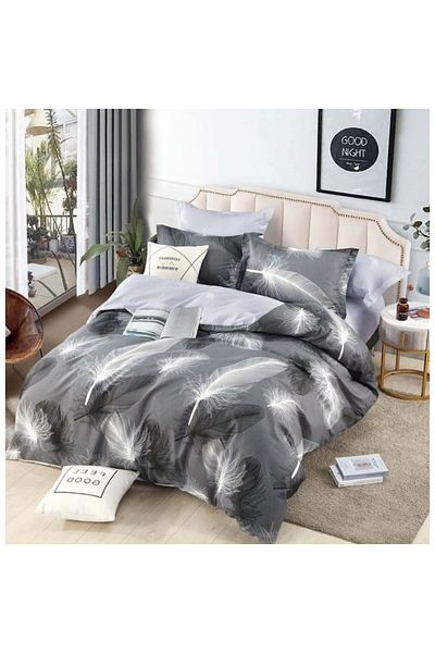 JOJO HOME Bed Linen, Jojo Home, Snowflake Print, 6 Pieces, 2 Persons, 245x250cm, Superior Finet, Gray