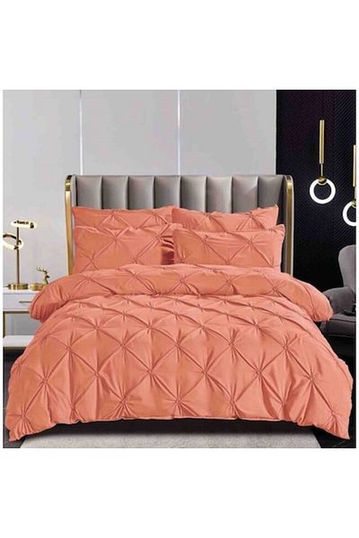 JOJO HOME Lenjerie de pat dublu, Jojo Home, Uni, Model Pliuri Brodate, 6 piese, Finet, 160x200cm, Corai