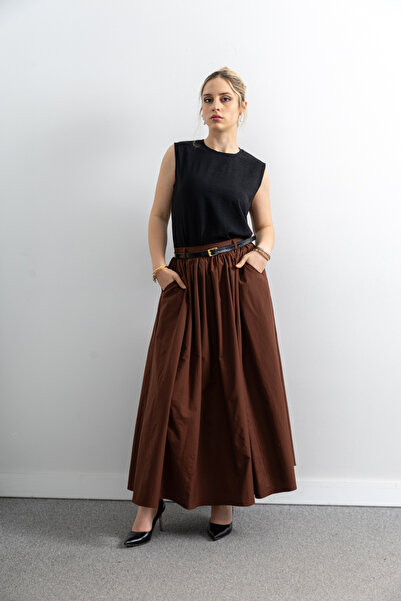 TUĞBA ERGÜL Women's Linen Belt Detailed Skirt