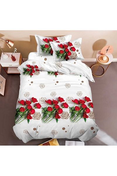OEM Bed Linen Set, Finet, 3D Multiplied Print, 4 Pieces, Single Size, Bouquet of Roses, Multicolor