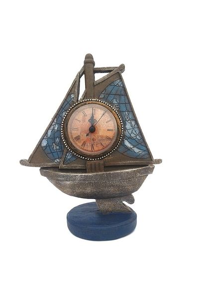 OEM Decorative Resin Ship Clock with Sails, 25 cm